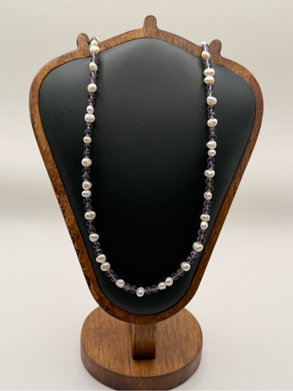 Romantic Pearl & Lavender Faceted Bead Long Necklace